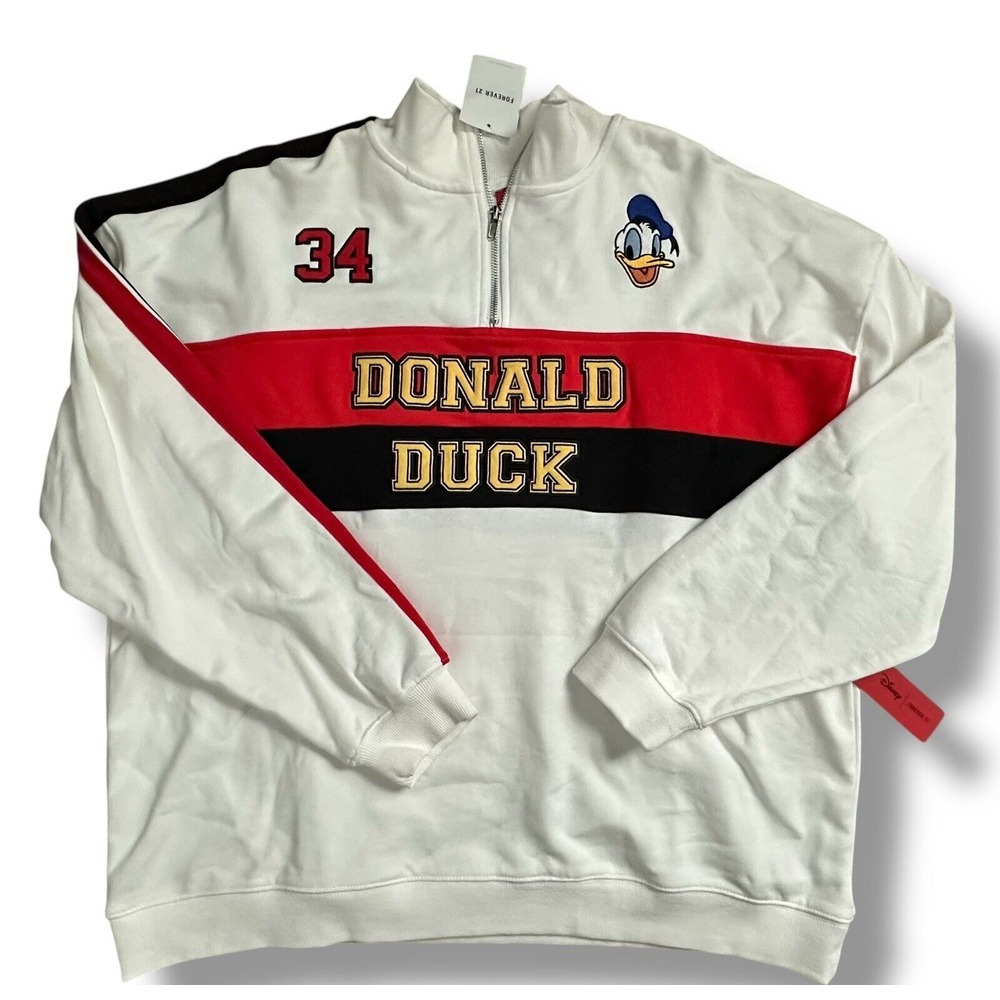 NWT Disney Donald Duck x‎ Forever 21 Half-Zip Funnel Neck Pullover Sweater Sz 2X